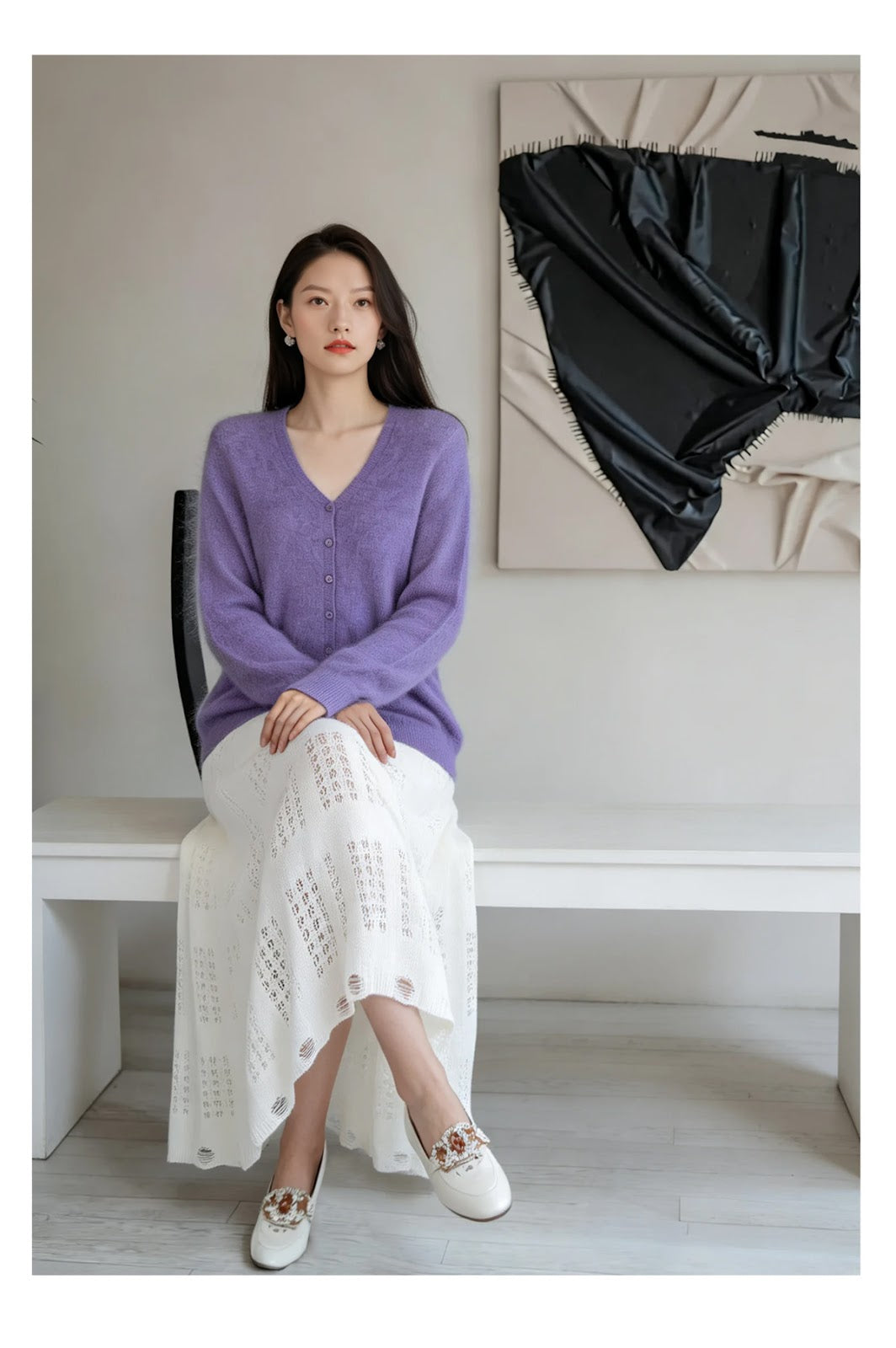 Women's cardigan, round neck, brushed