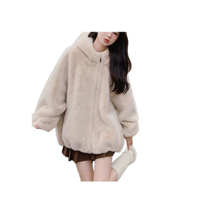 Women's jacket with hood and lambskin look