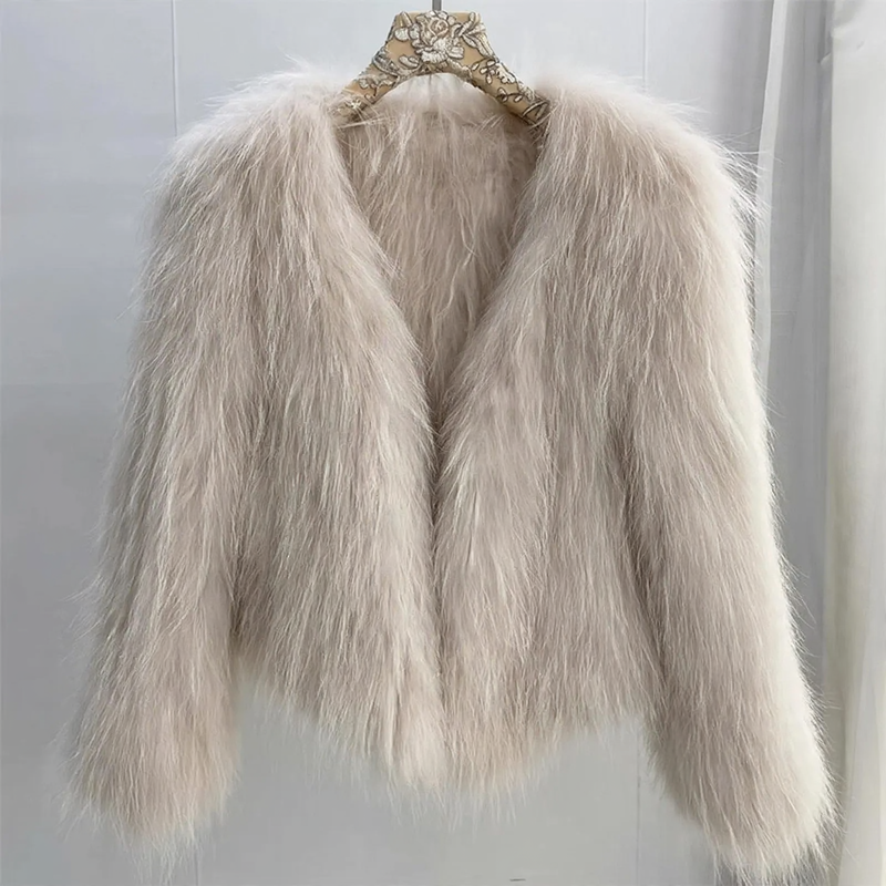 Modern faux fur jacket with asymmetric cut