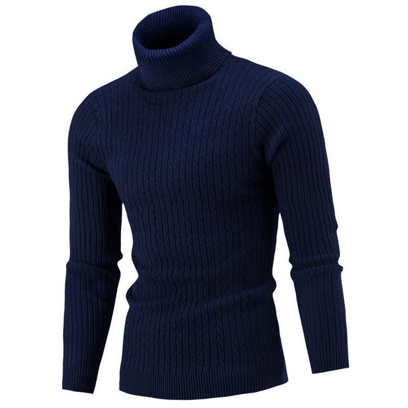 Men's knitted sweater with roll neck and cable pattern