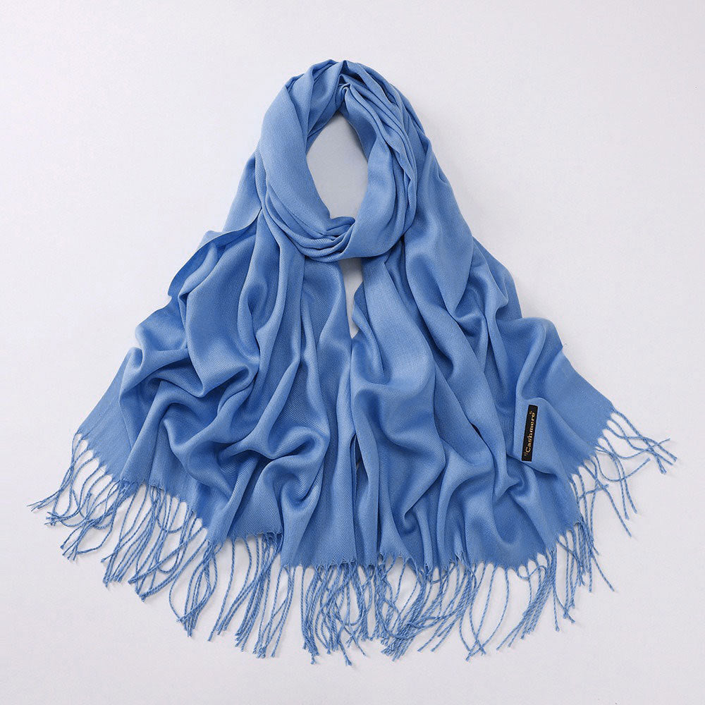Solid colored scarf made of cashmere imitation with fringes, 200x70 cm