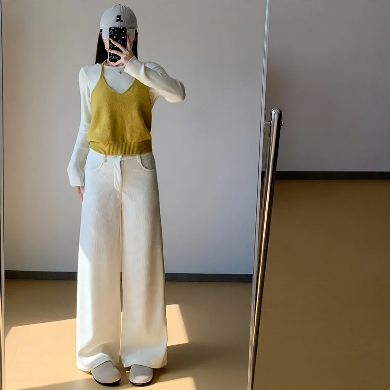Cord pants for women, wide fit, various lengths