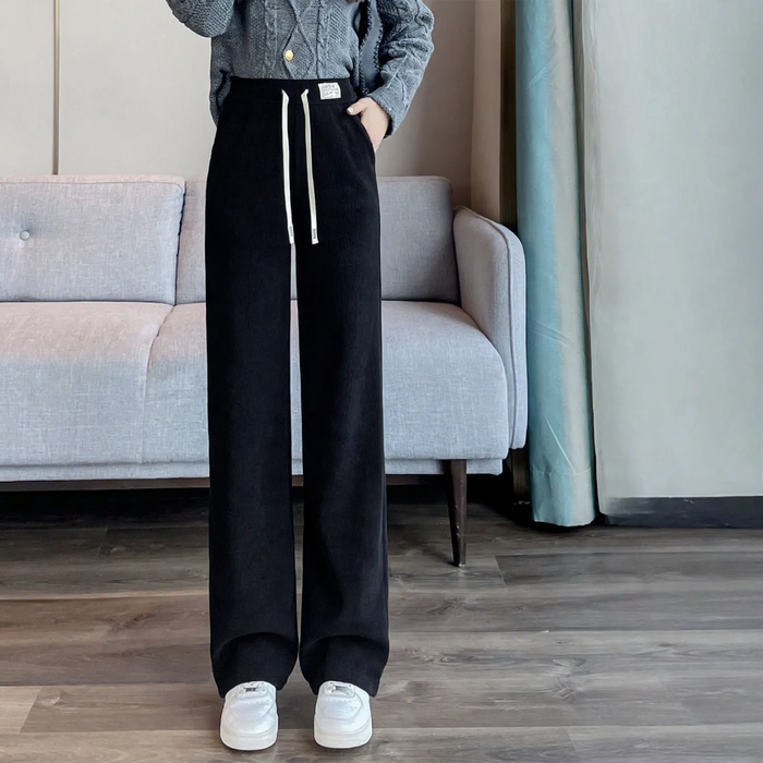 Women's corduroy pants with wide leg, straight cut