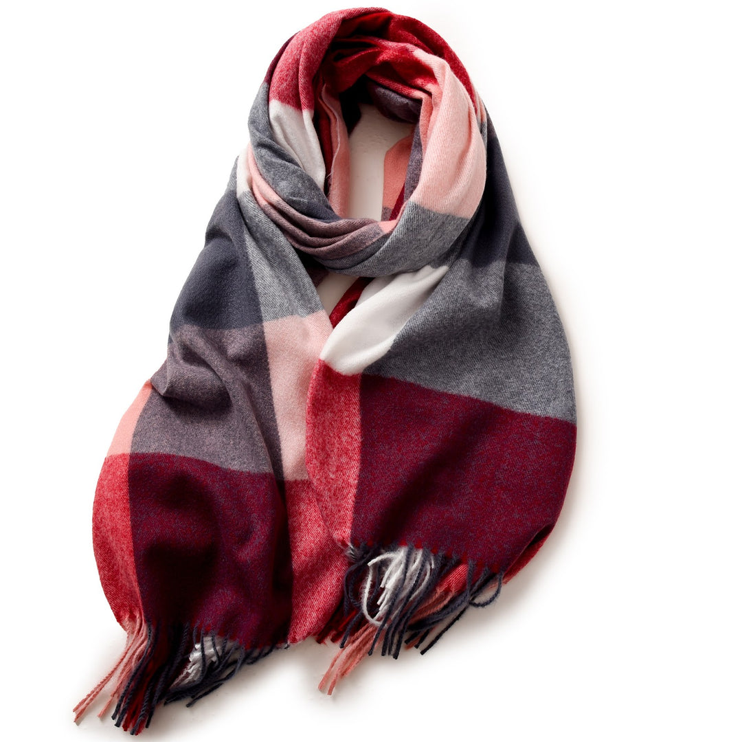 Large winter scarf with check pattern, 180 cm