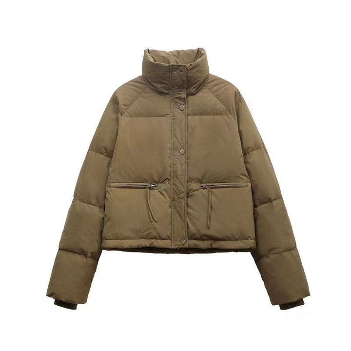 Short ladies' quilted jacket with stand-up collar