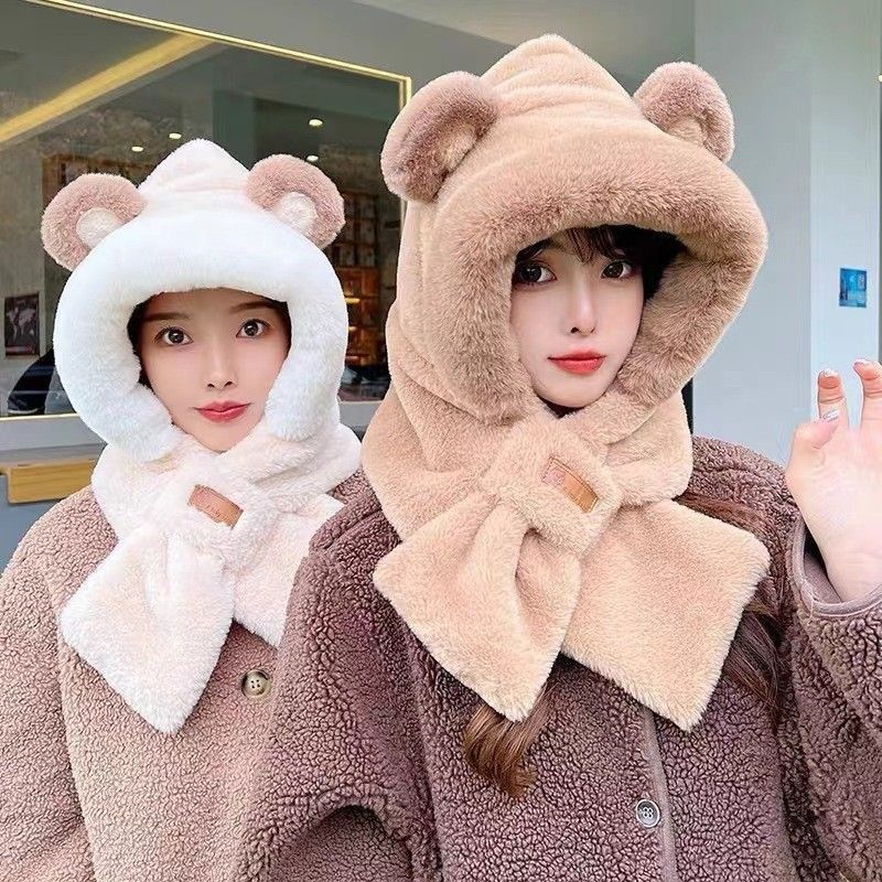 Plush set: hooded scarf and gloves