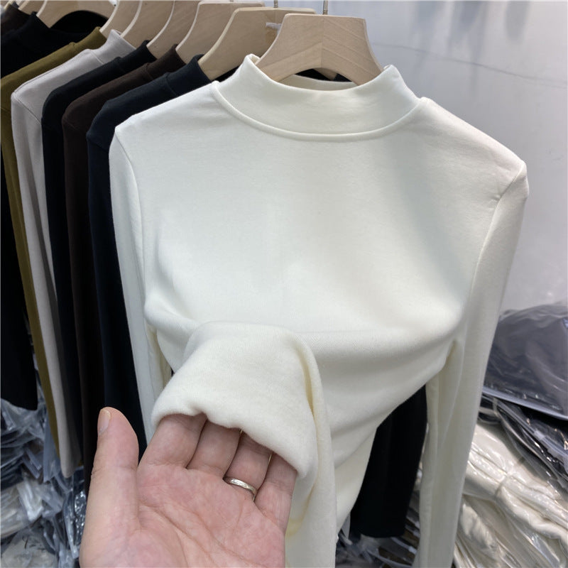 Women’s Long Sleeve Shirt with Stand Collar and Brushed Inner Side