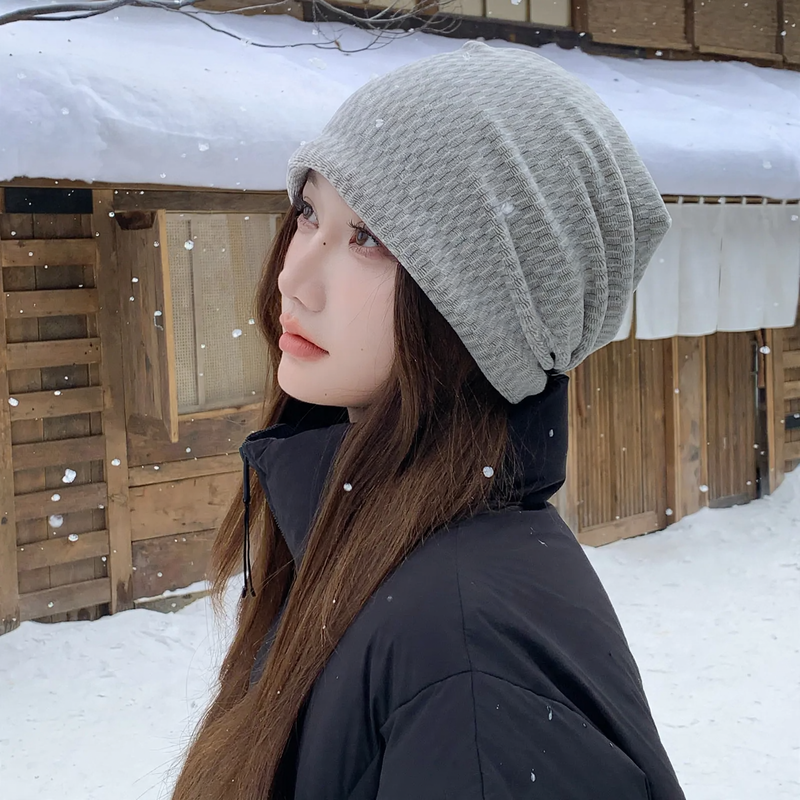 Double-layered hat and scarf set for winter