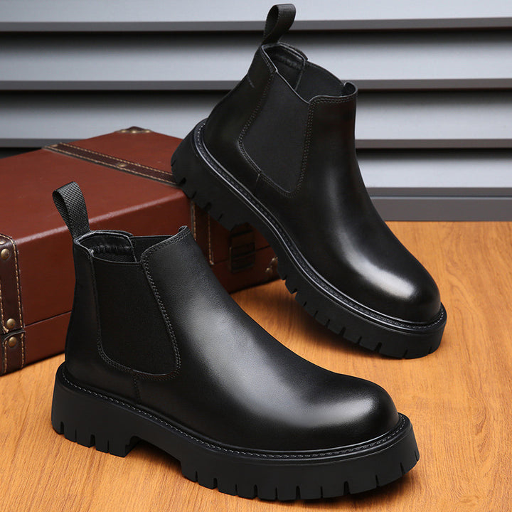 Men's leather boots, lined, slip-resistant, business style