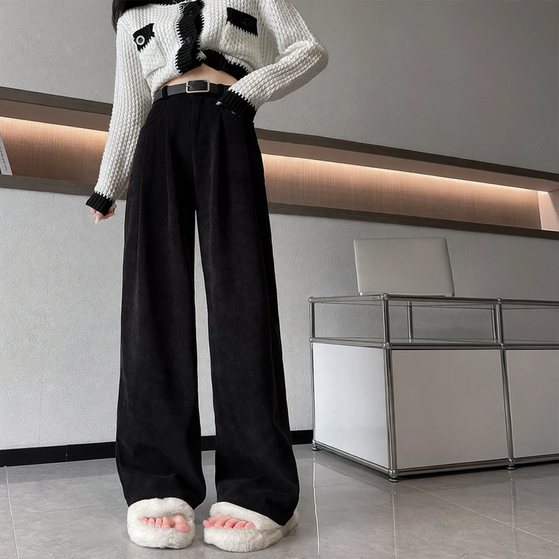 Women's corduroy pants, wide cut, flowing