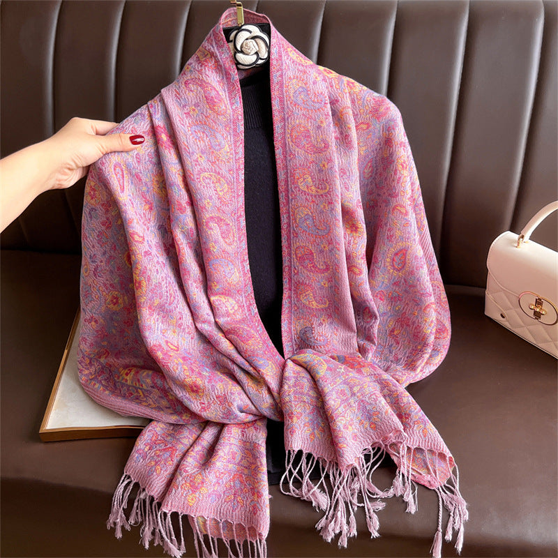 Jacquard scarf with fringes, 70x180 cm