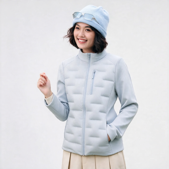 Slim women's down jacket, white duck down, lightweight and warm