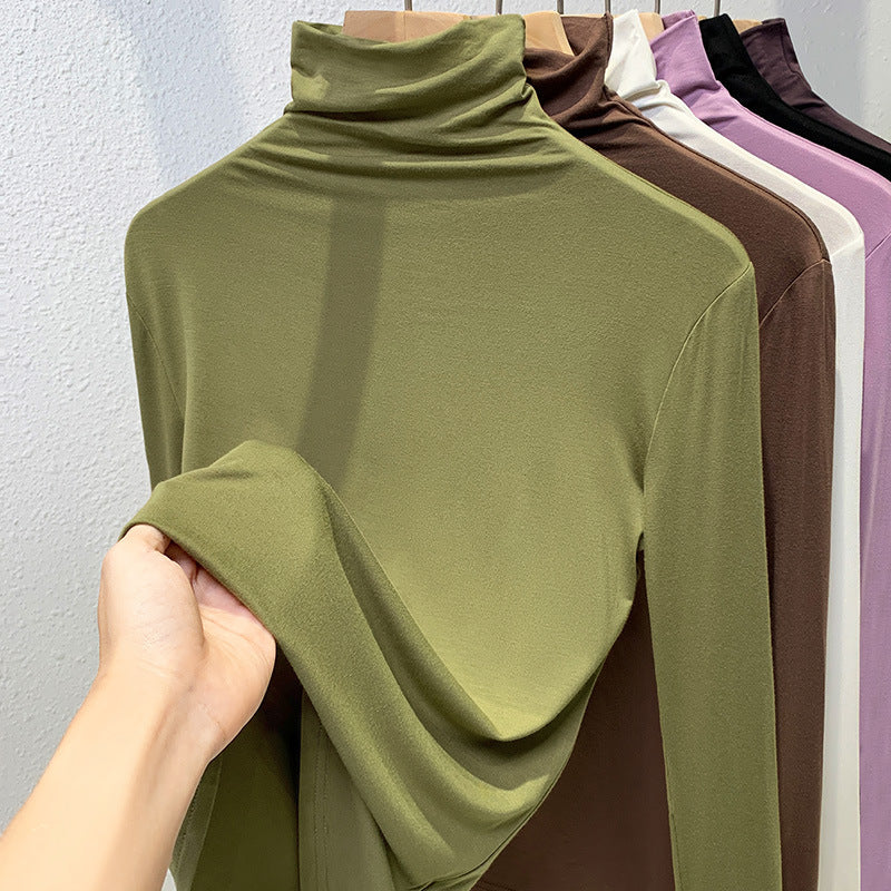 Ladies long sleeve shirt with stand-up collar and ribbed texture
