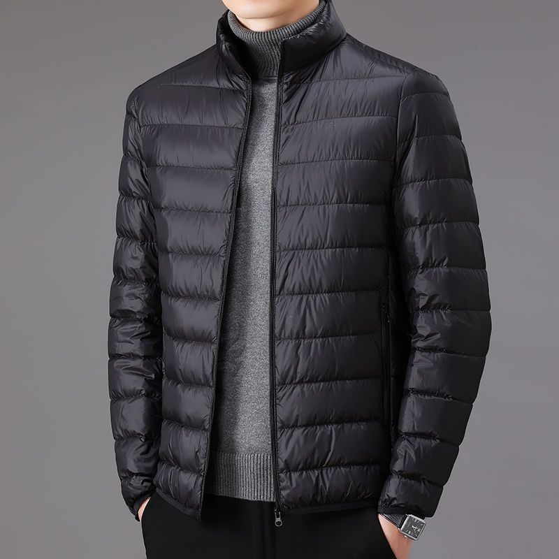 Light men's quilted jacket with stand-up collar