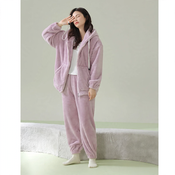 Padded hoodie pajamas with zipper, unisex