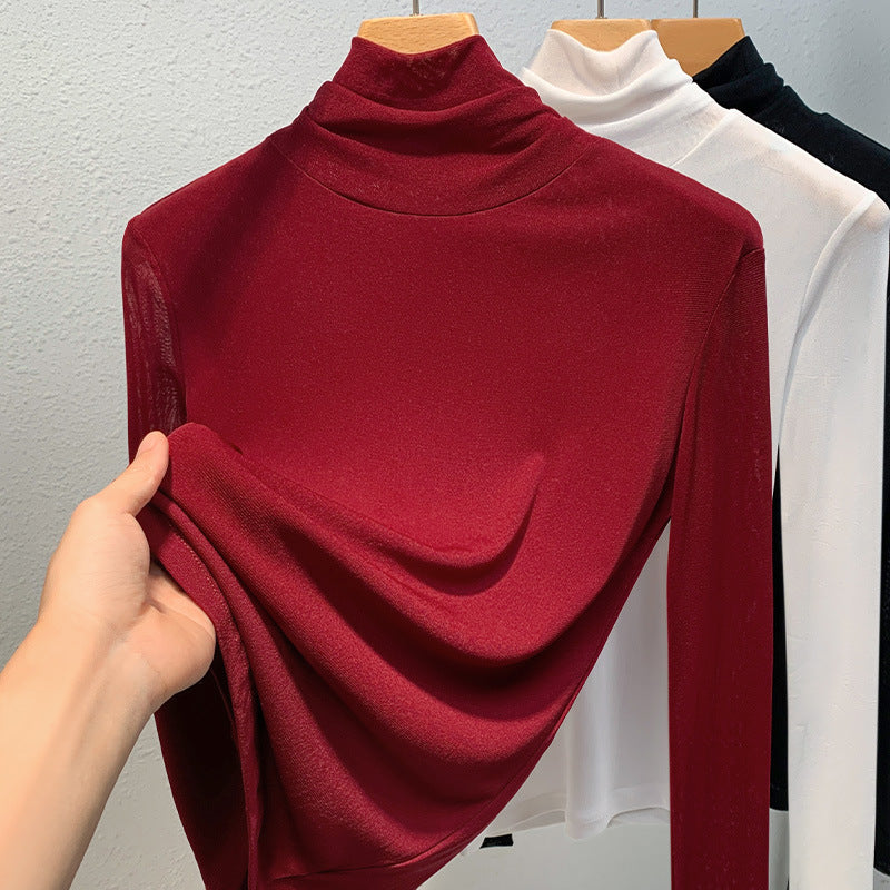 Women's turtleneck top, mesh fabric, lined