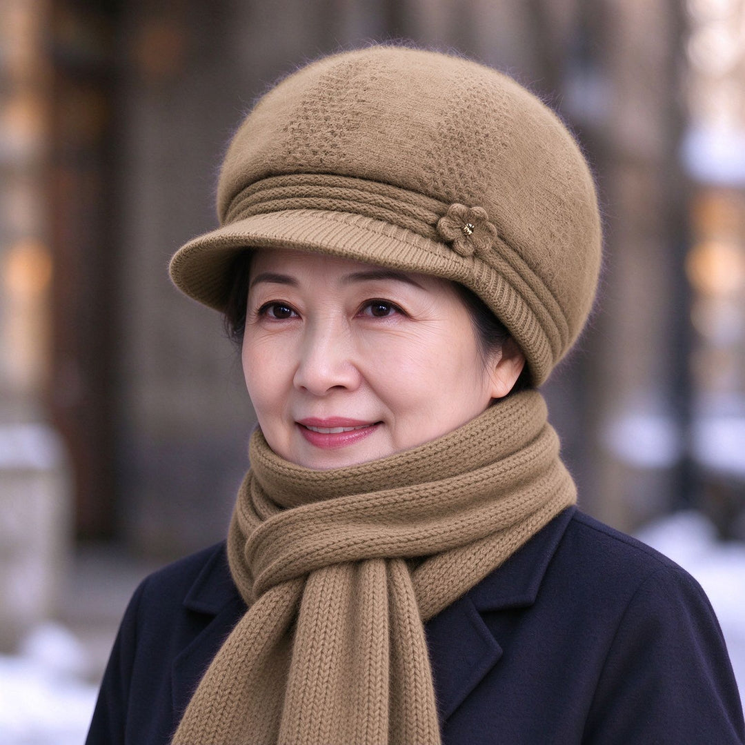 Winter knit set for women: hat and scarf with ear protection