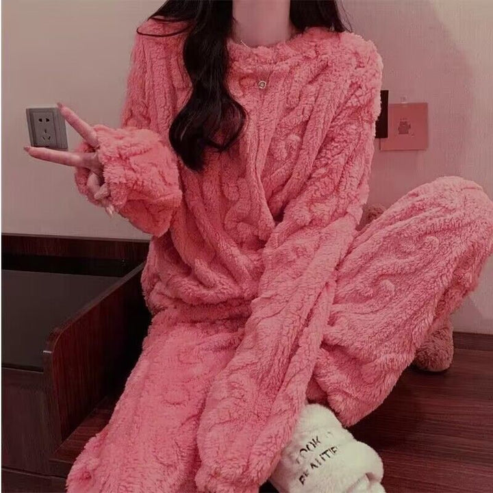 Fluffy Jacquard Loungewear Set for Couples