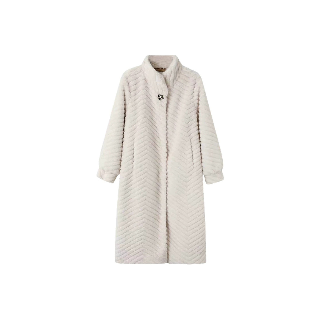 Women's coat in fur look with herringbone pattern