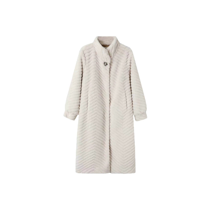 Women's coat in fur look with herringbone pattern