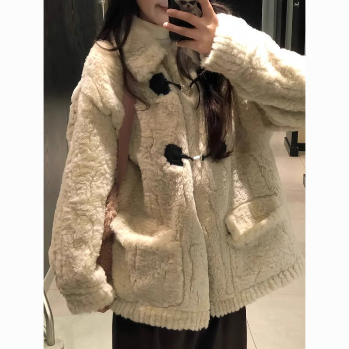 Lambswool imitation coat, padded, loose fit