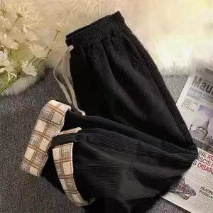Ladies cord trousers, straight cut, with turn-up
