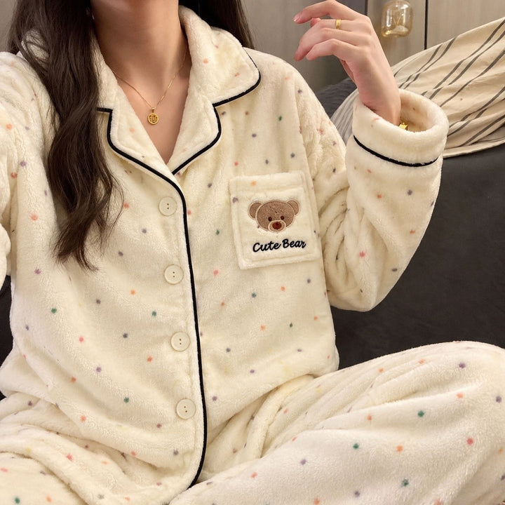 Women's flannel pajama set, lined, winter loungewear