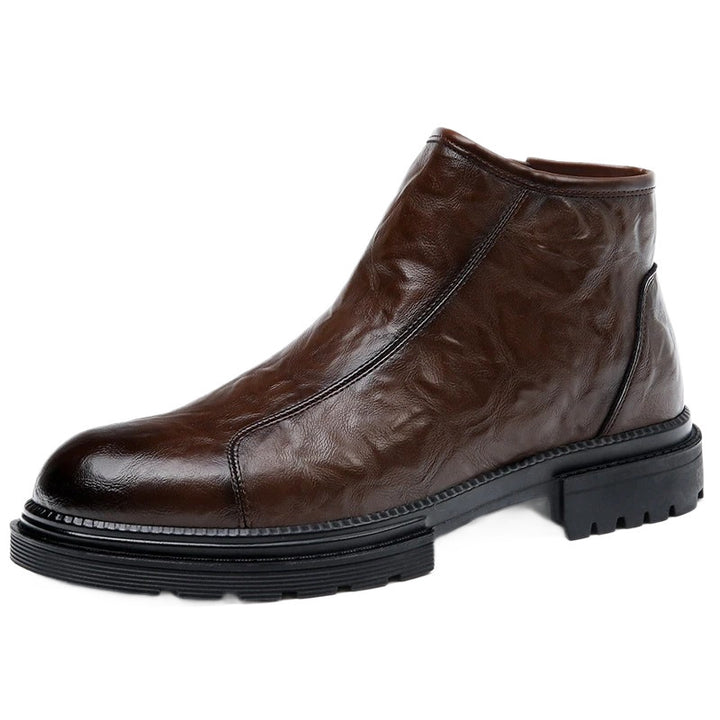 Men's leather boots with zipper, lined