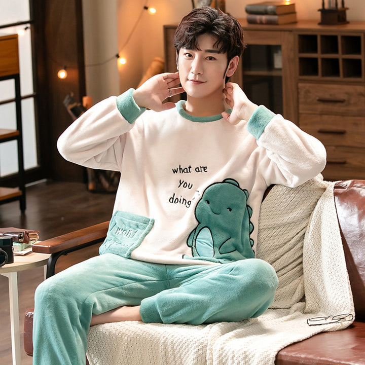Flannel pajama set for men, long-sleeved
