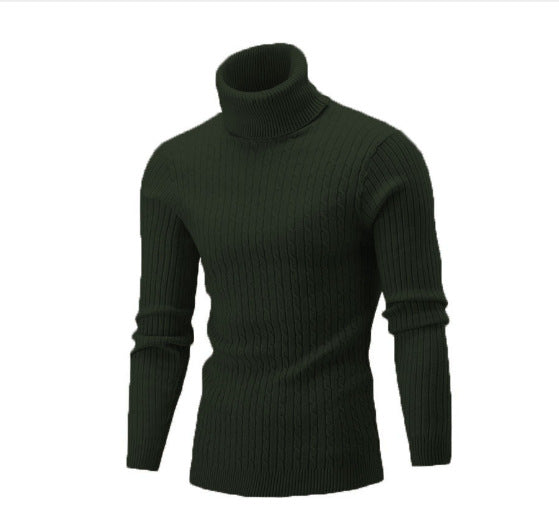 Men's knitted sweater with roll neck and cable pattern