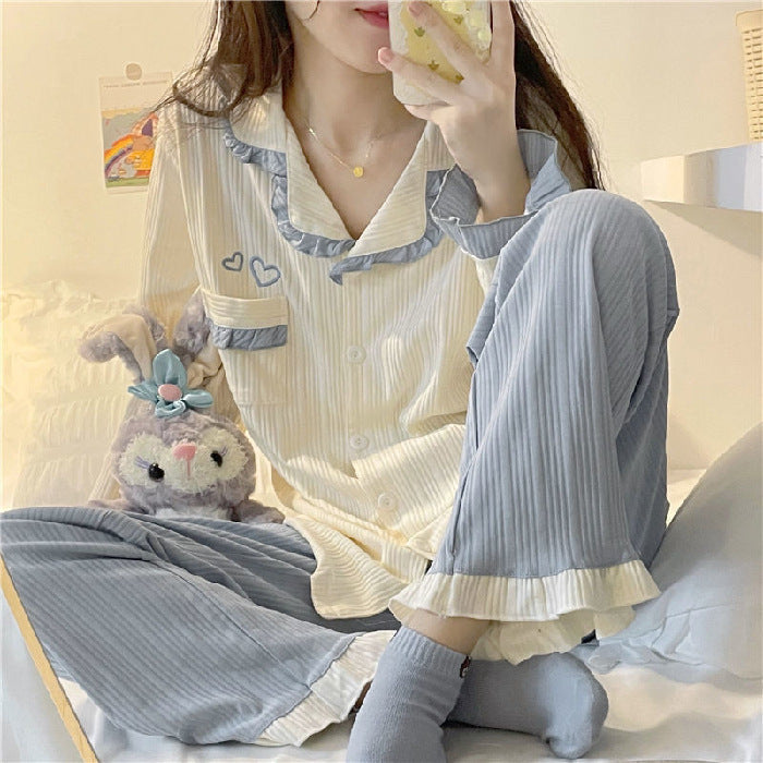 Women's Pajama Set, ribbed, with collar