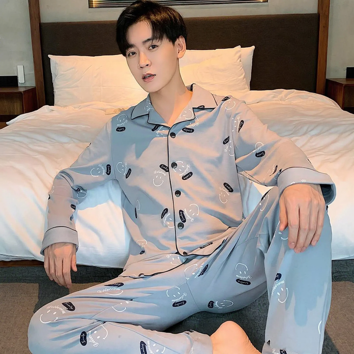Men's pajamas, cotton, long-sleeved