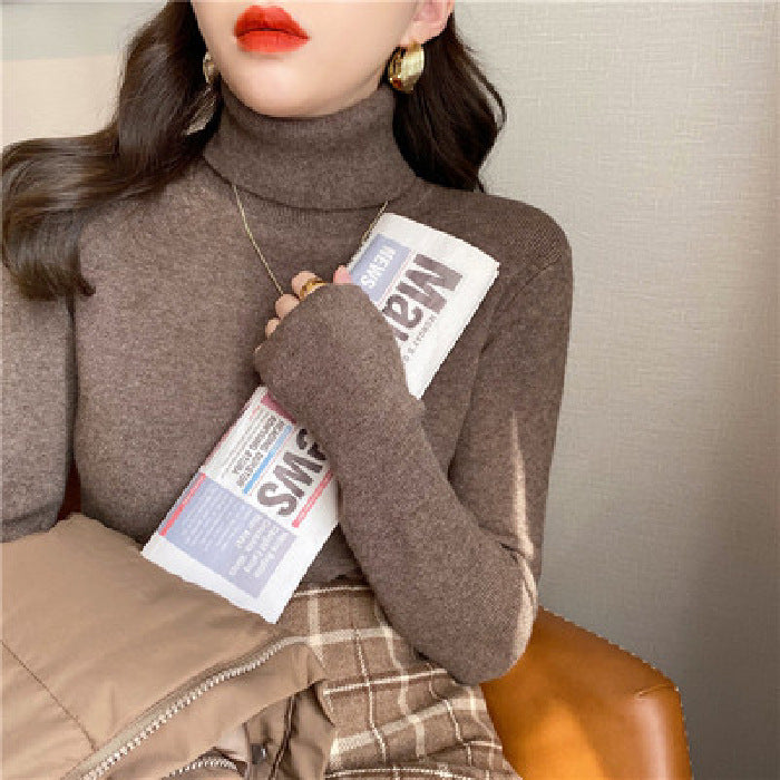 Women's knitted pullover with stand-up collar, slim fit