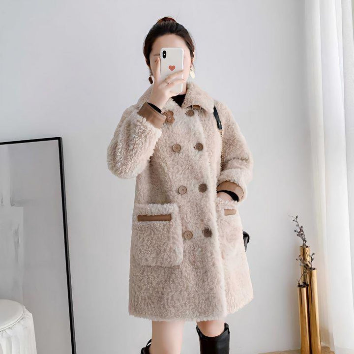 Mid-length lambskin coat for women