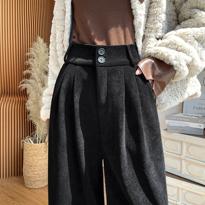 Women's corduroy pants, straight cut, high waist, lined