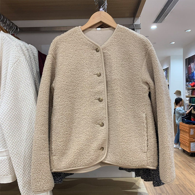Women's cardigan made of lambskin imitation and fleece
