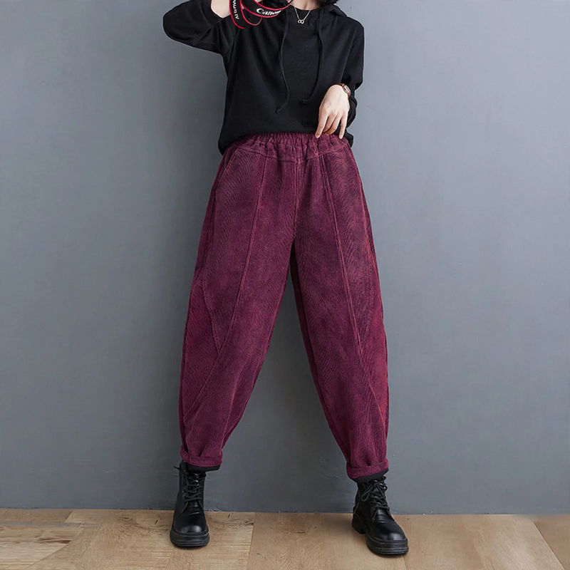 Padded corduroy harem pants for women