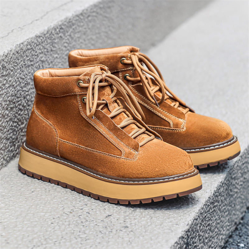 Men's Leather Boots, Platform, Vintage Style, Lace-up Boots