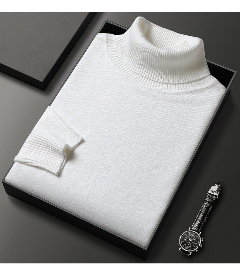 Men's wool pullover with roll collar, soft and warm