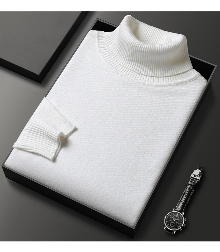 Men's wool pullover with roll collar, soft and warm