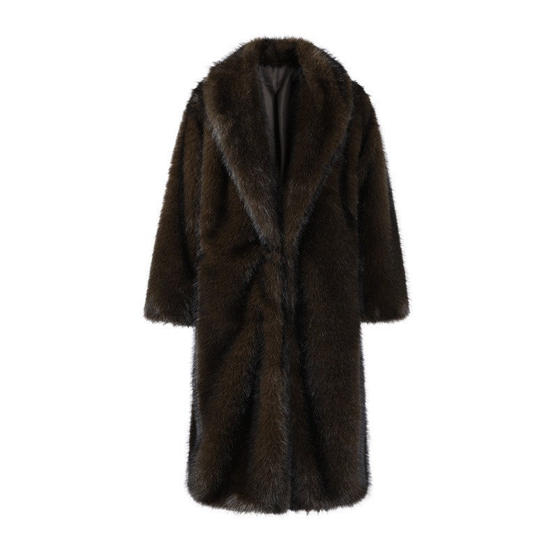 Long Vintage Coat in Faux Fur Look