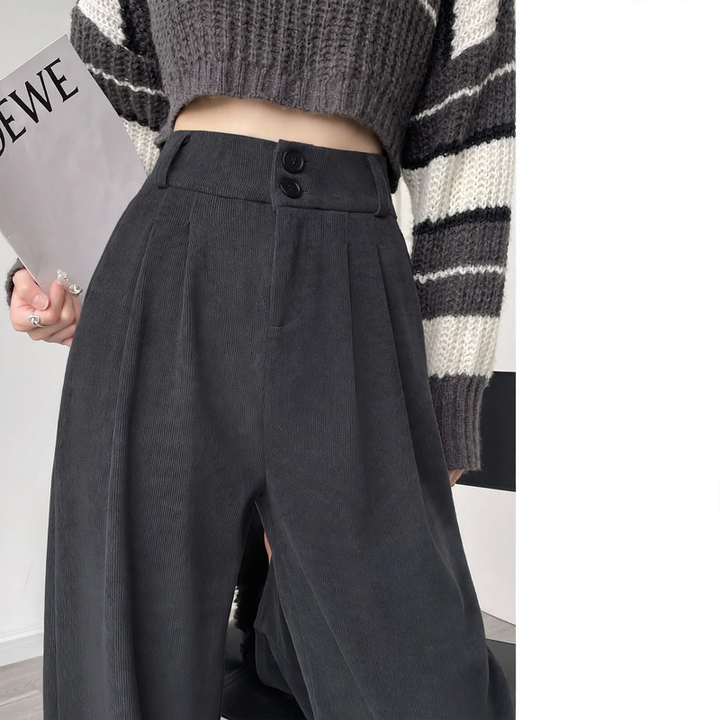 Cord wide pants with high waist for women