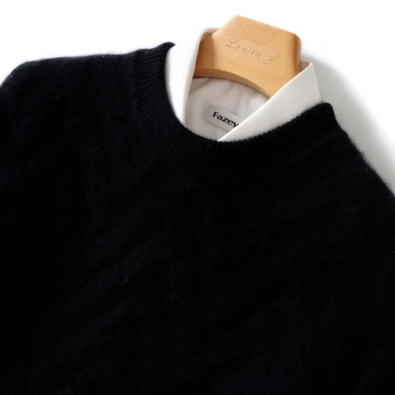 Men's wool pullover, round neck, loose fit