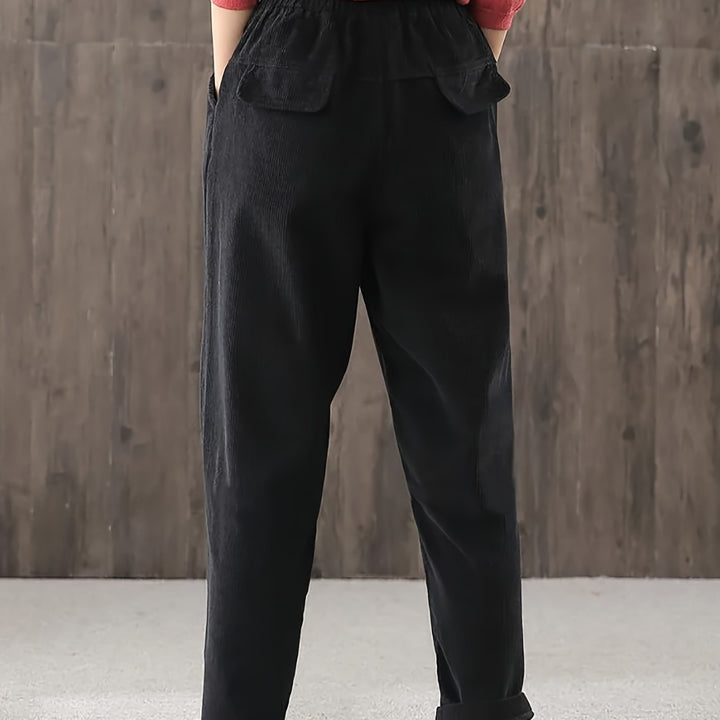 Women's cord pants, high cut, loose fit