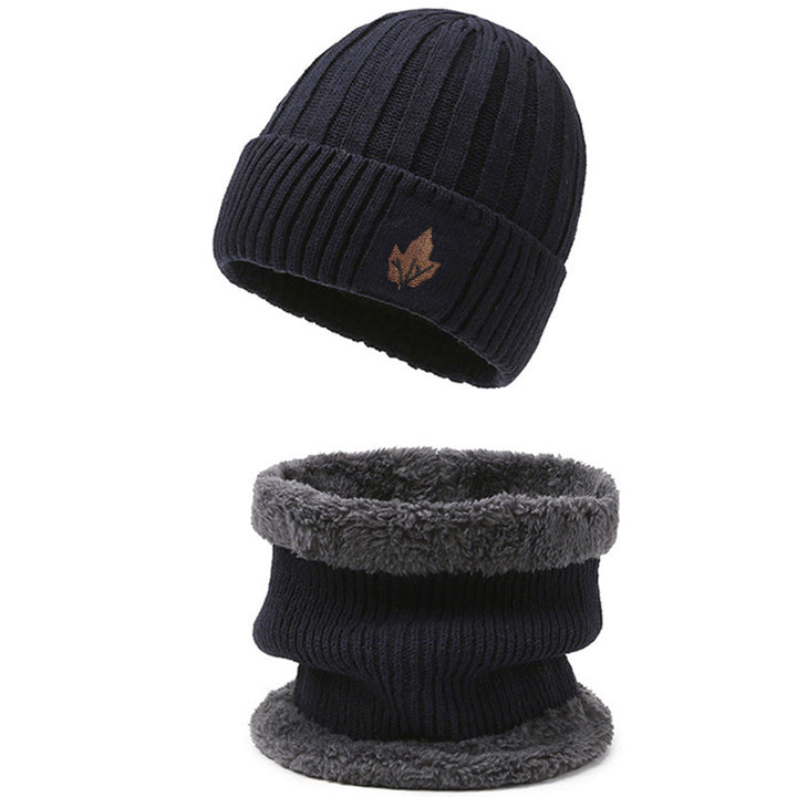 Knitted cap and neck protection set, lined, for men