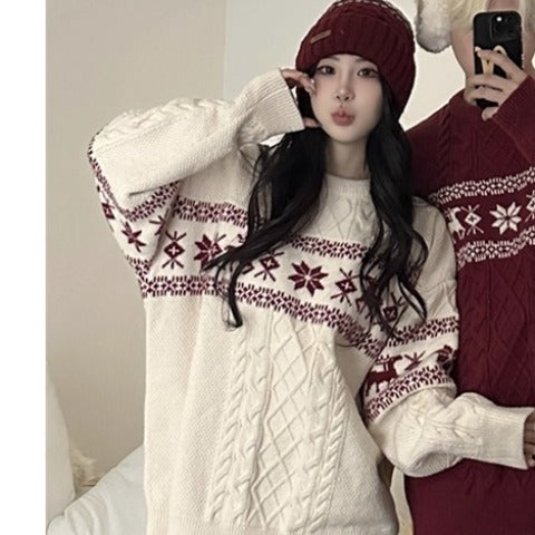 Nordic knitted sweater with reindeer pattern, unisex