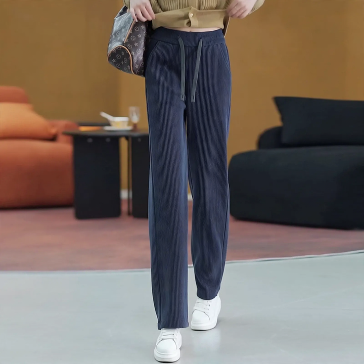 Fleece-lined corduroy pants with high waist
