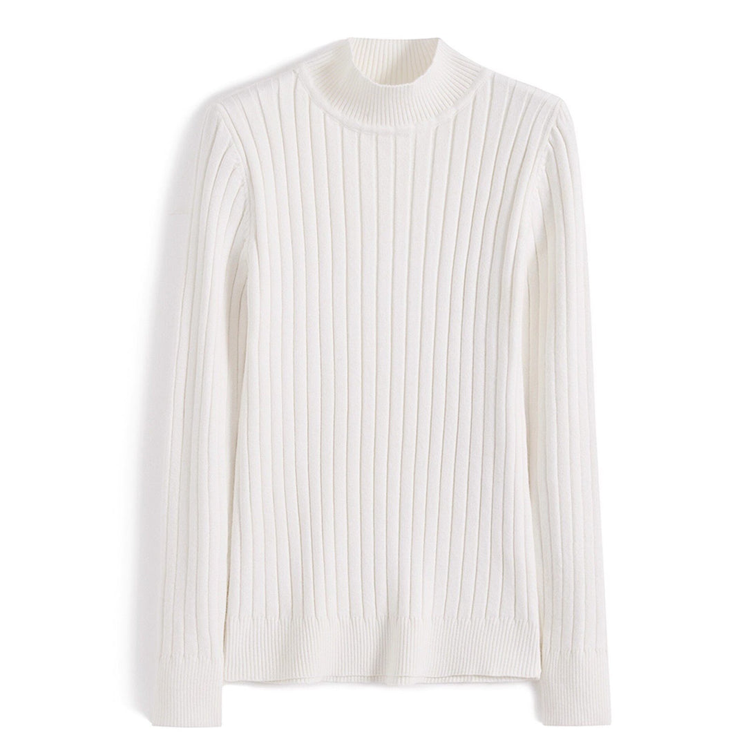 Women's knitted sweater with half standing collar, fitted