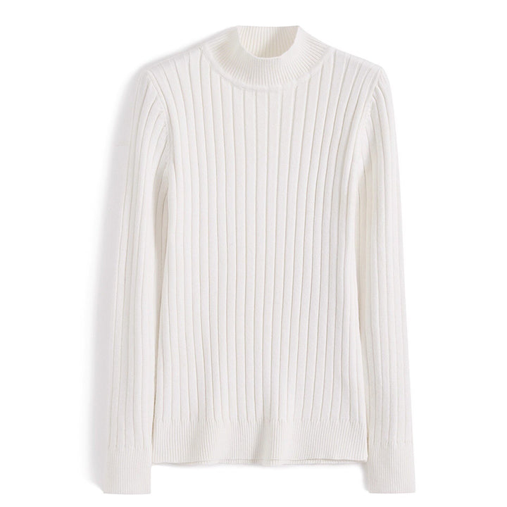 Women's knitted sweater with half standing collar, fitted