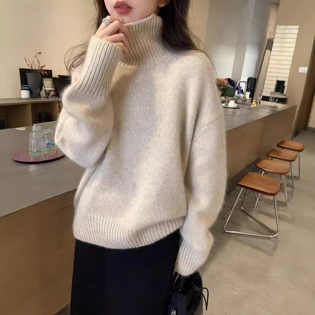 Women's Turtleneck Sweater, Knit, Solid Color, Casual Style